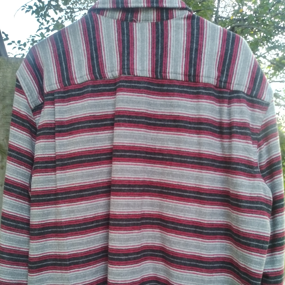 Mens St Johns Bay 100% Cotton Red And Black Striped Long Sleeve Shirt Size Large - Picture 7 of 10